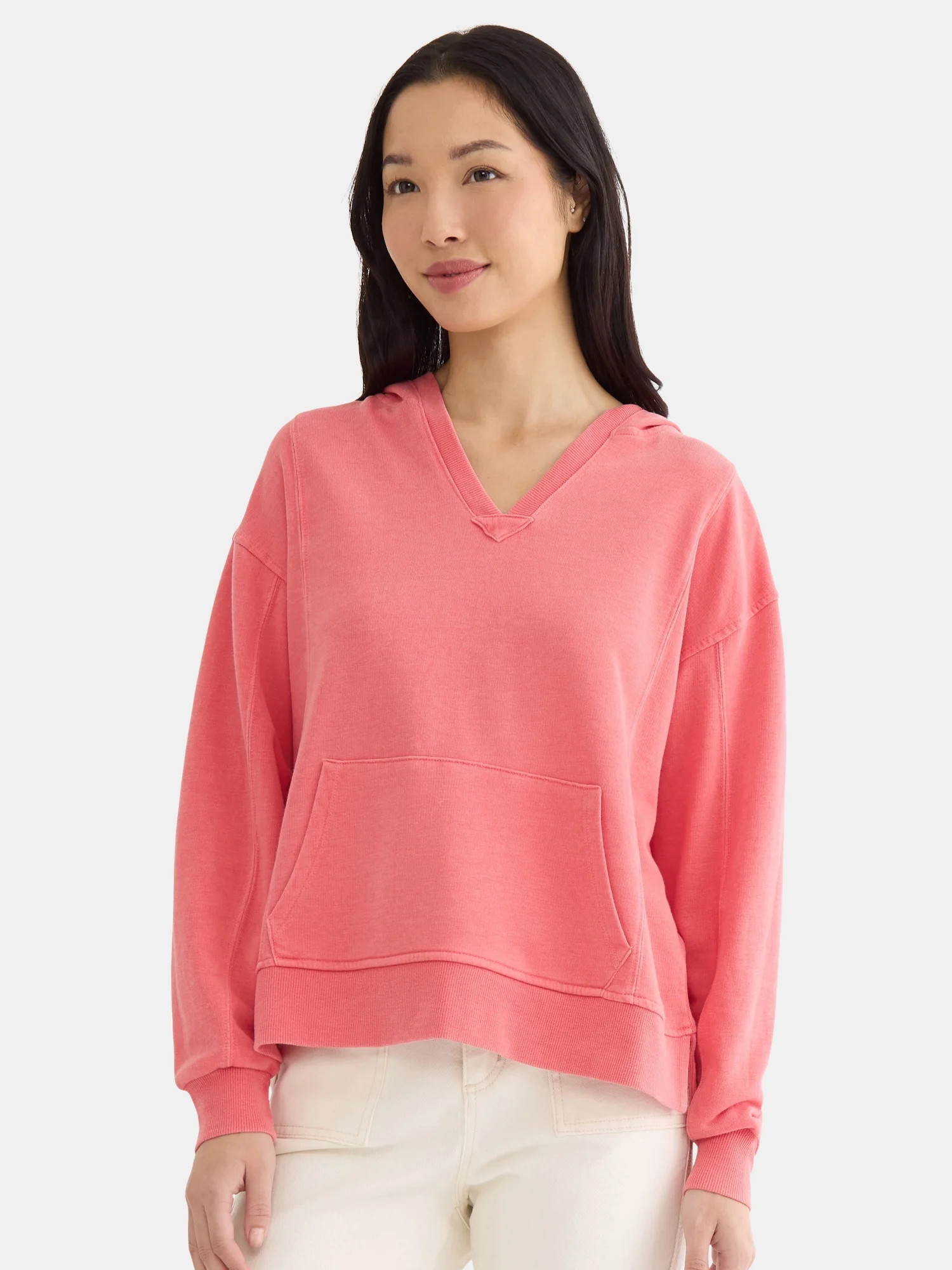 Time and Tru Women's Split Neck Hoodie, Sizes XS-XXXL - Walmart.com | Walmart (US)