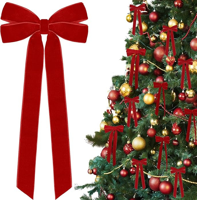 12 lazos de terciopelo rojo para decoración de árbol de Navidad, adornos de Navidad de 5 x 10 p... | Amazon (US)