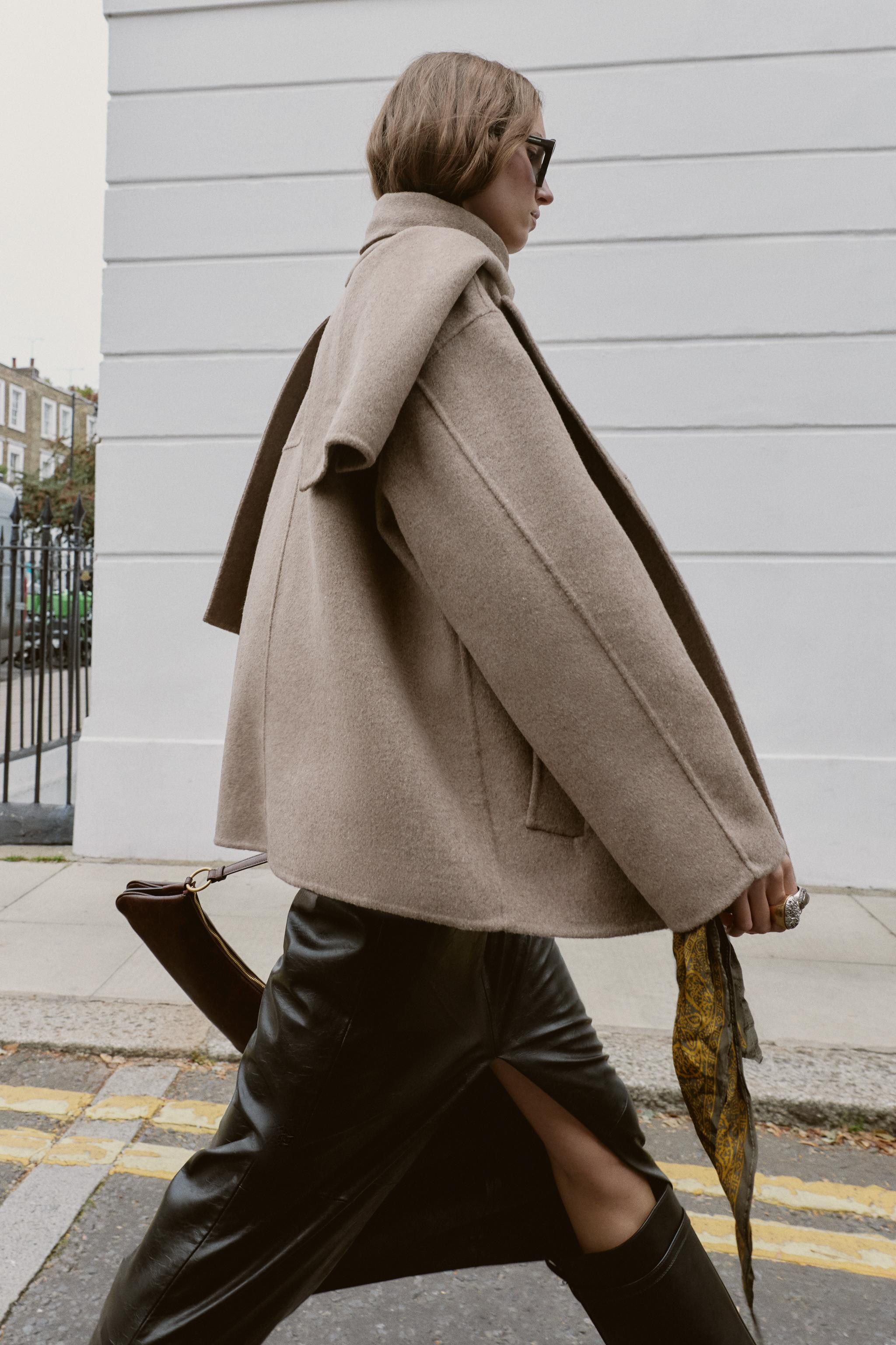 WOOL BLEND SHORT COAT WITH SCARF | Zara US