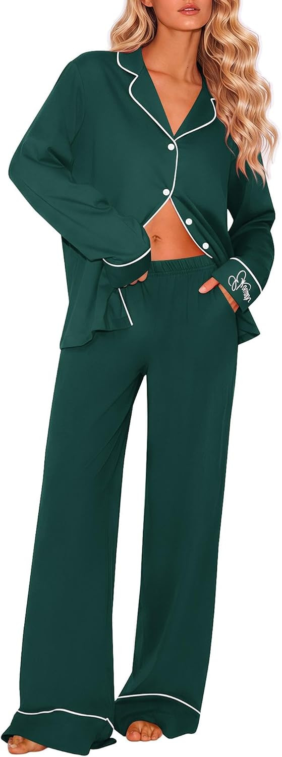 Ekouaer Womens Pajama Sets 2 Piece Lounge Sets Button Down Long Sleeve Pjs | Amazon (US)