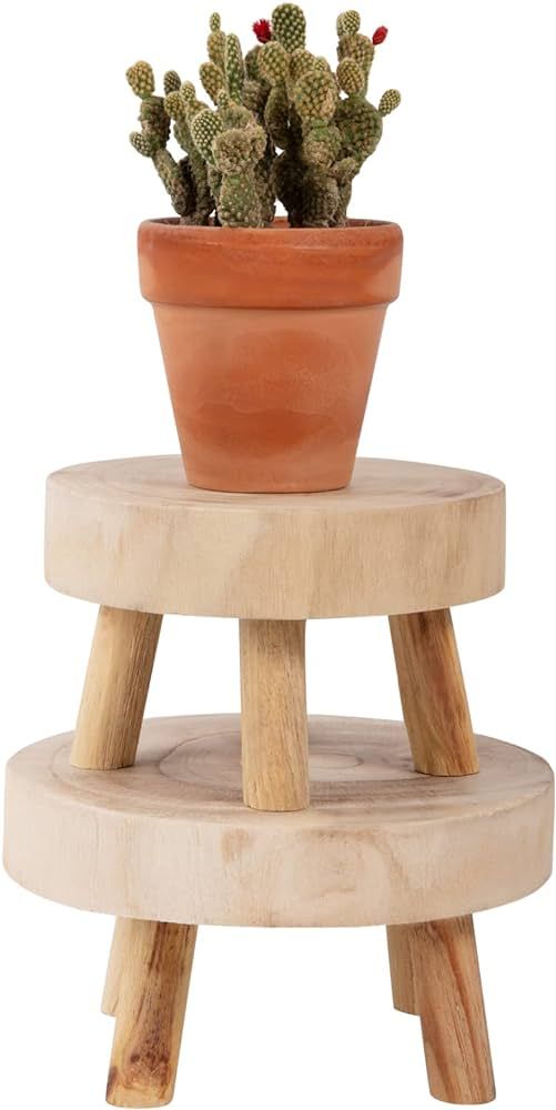 ANPHSIN Pack of 2 Mini Wooden Stool Display Stand- Round Decorative Flower Shelf Bonsai Rack Gard... | Amazon (US)