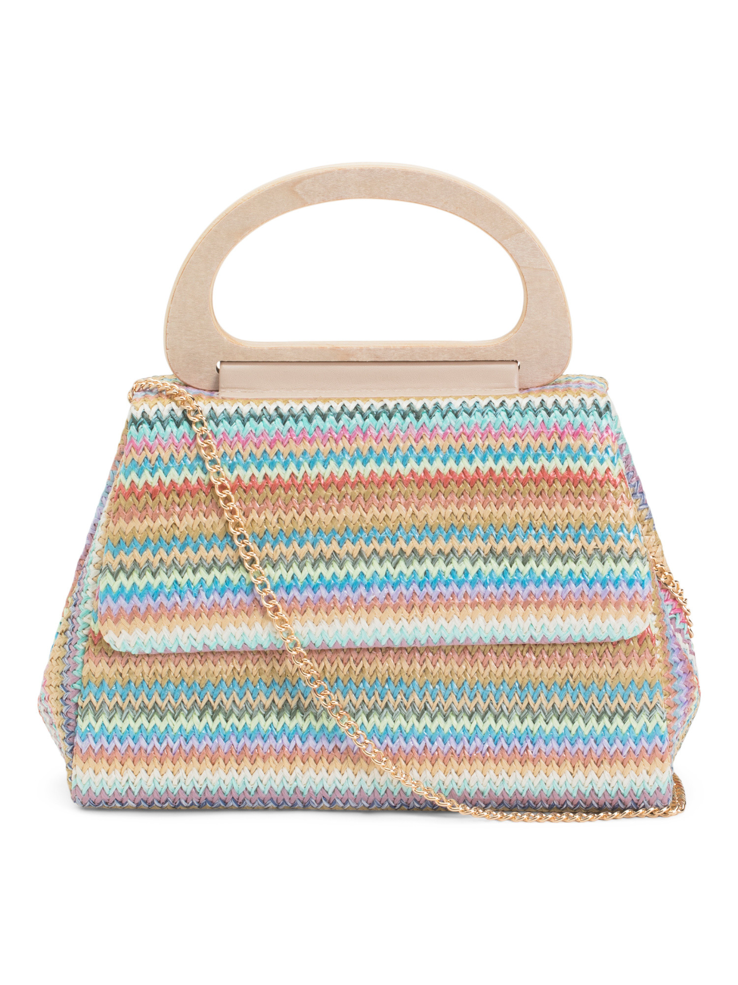 Striped Wooden Handle Satchel | TJ Maxx