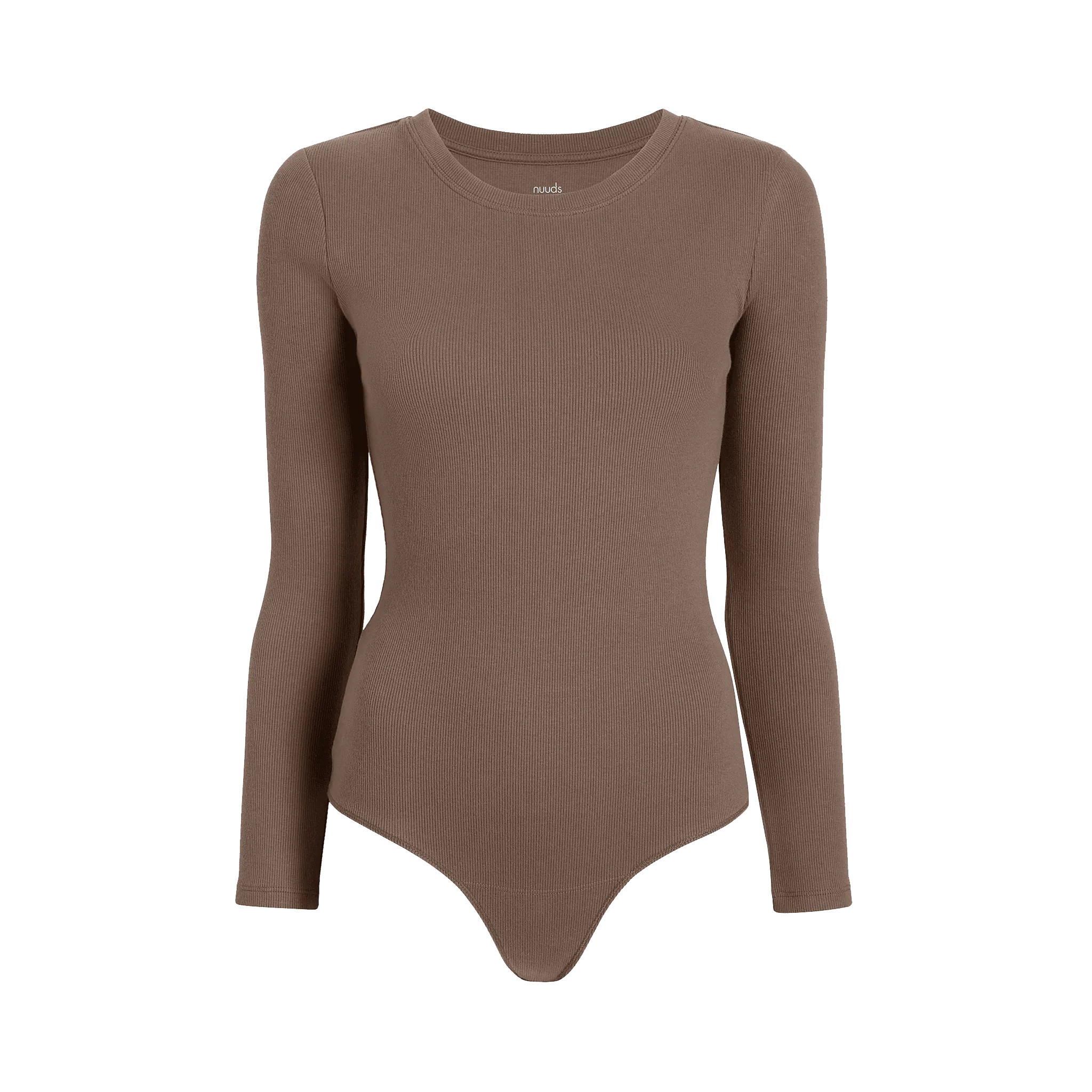Long Sleeve Ribbed Crewneck Bodysuit | Mocha - nuuds | nuuds
