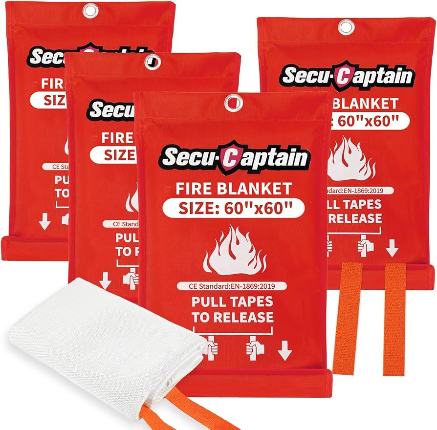 SecuCaptain Emergency Fire Blanket for Home - 60"x60" X-Large 4 Pack Flame Retardant Blankets wit... | Amazon (US)
