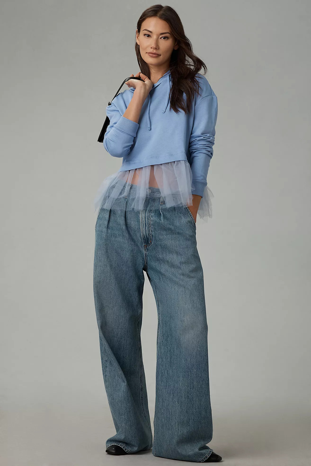Pilcro Tulle-Hem Short-Sleeve Hoodie | Anthropologie (US)