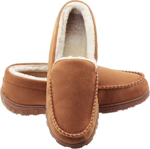 Lulex Moccasins for Men House Slippers Indoor Outdoor Plush Mens Bedroom Shoes with Hard Sole | Amazon (US)