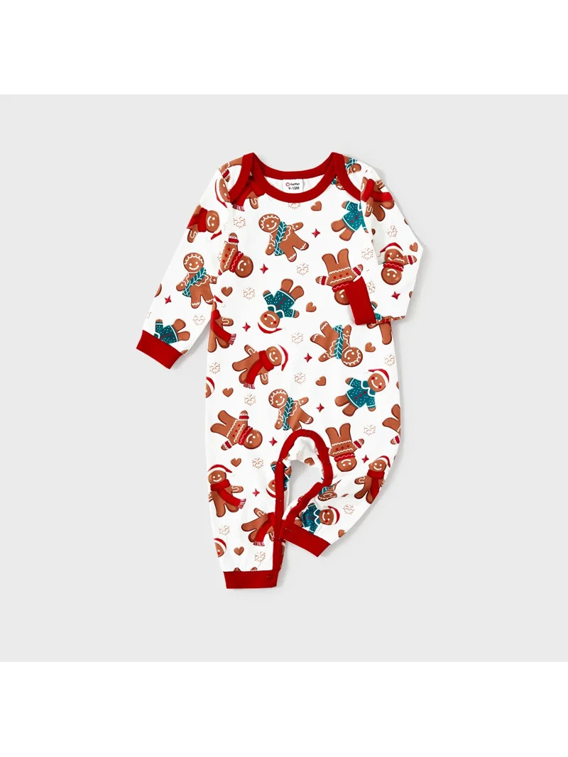 PatPat Baby First Christmas Gift Family Pajamas Matching Sets Cartoon Gingerbread Man White Sleep... | Walmart (US)