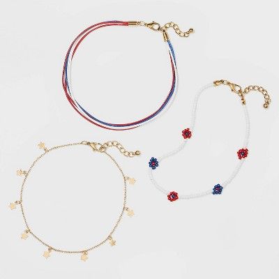 Americana Flower Seedbead Stars Chain Anklets - Red/Blue/White | Target