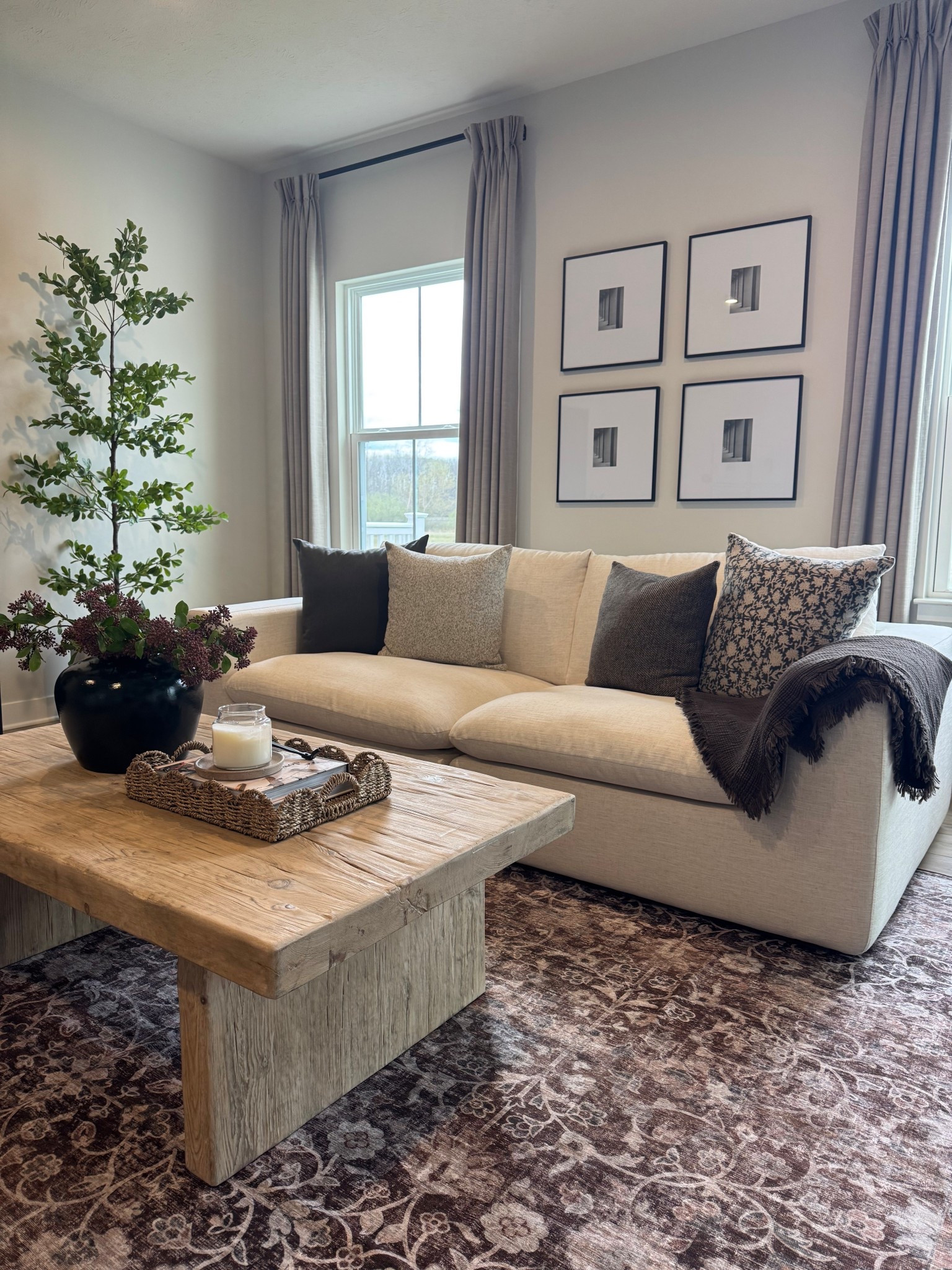 Brown floral rug, moody rug, elm coffee table, rectangular coffee table, gallery frames, shady lady tree, Burlywood birch curtains, two pages curtains, scallop tray, berry stems, floral pillow cover, cream pillow cover, brown pillow cover, pillow inserts, gray pillow cover

#LTKSeasonal #LTKHome #LTKSaleAlert