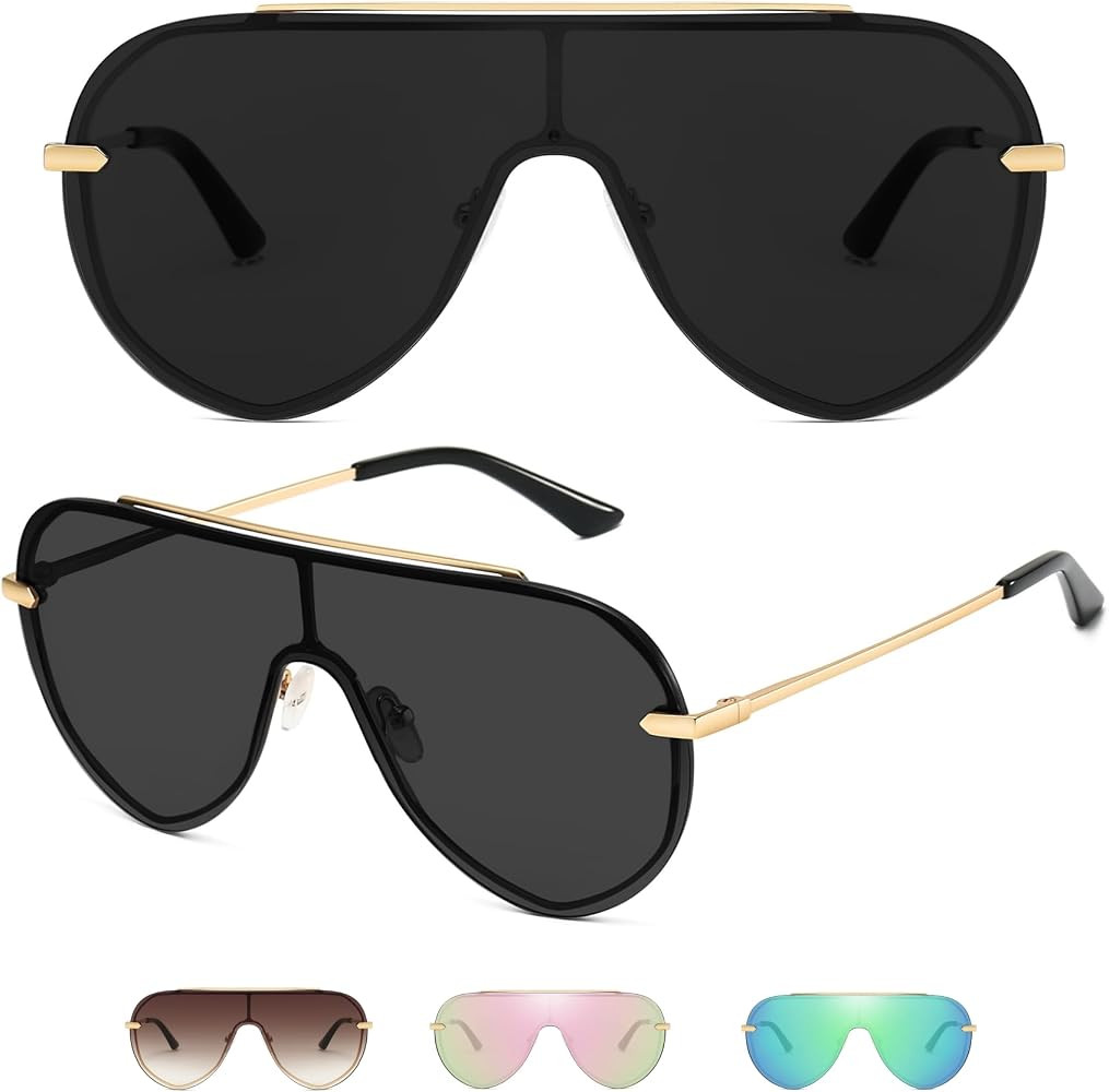 GMKATEYE Oversized Y2k Shield Sungalsses for Women Rimless Aviator Shades | Amazon (US)