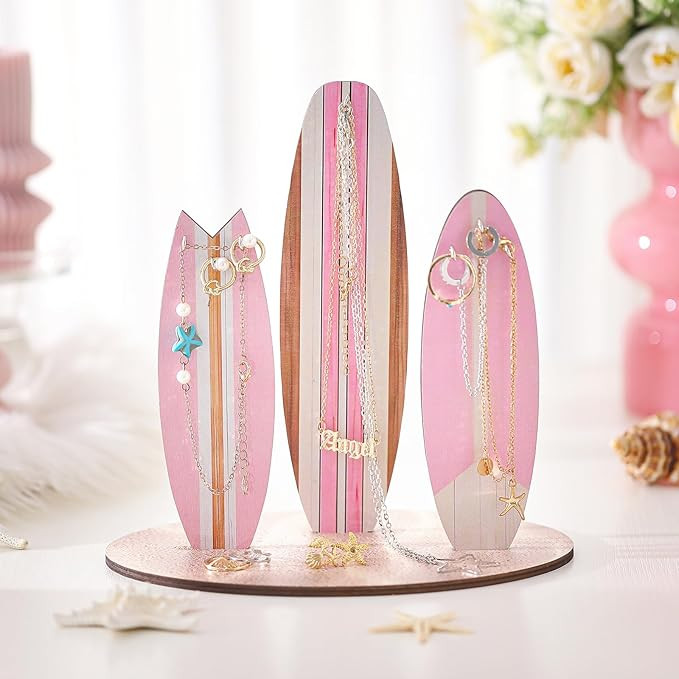 Wonderjune Jewelry Organizer Stand, Coastal Christmas Surfboard Decor, Preppy Beach Room Decor, W... | Amazon (US)