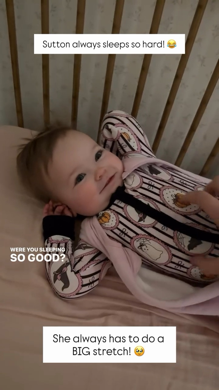 Sutton always sleeps so hard! 😂 She always has to do a BIG stretch! 🥹