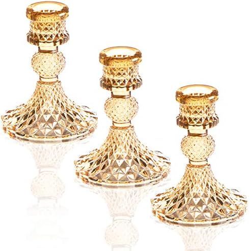 Amazon.com: ENJINKAIL Glass Candle Holder - Gold Taper Candlestick Holders, Decorative Candle Sticks | Amazon (US)