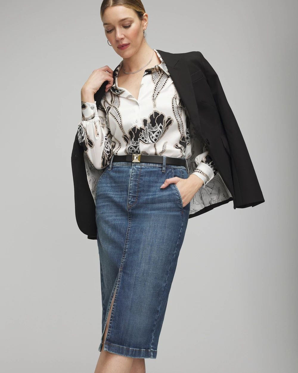 Petite Denim Midi Skirt | White House Black Market