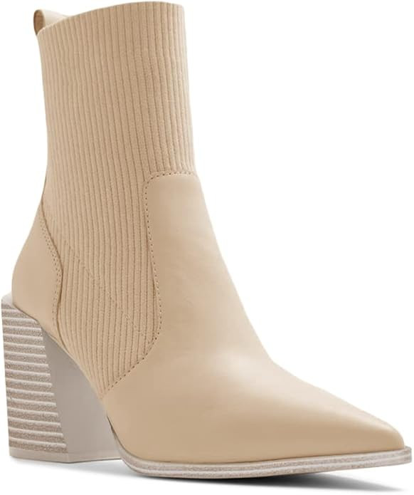 Womens Chunky Stacked Heel Ankle Boots Pointed Toe Booties Slip On Ribbed Knit Sock Boot | Amazon (US)