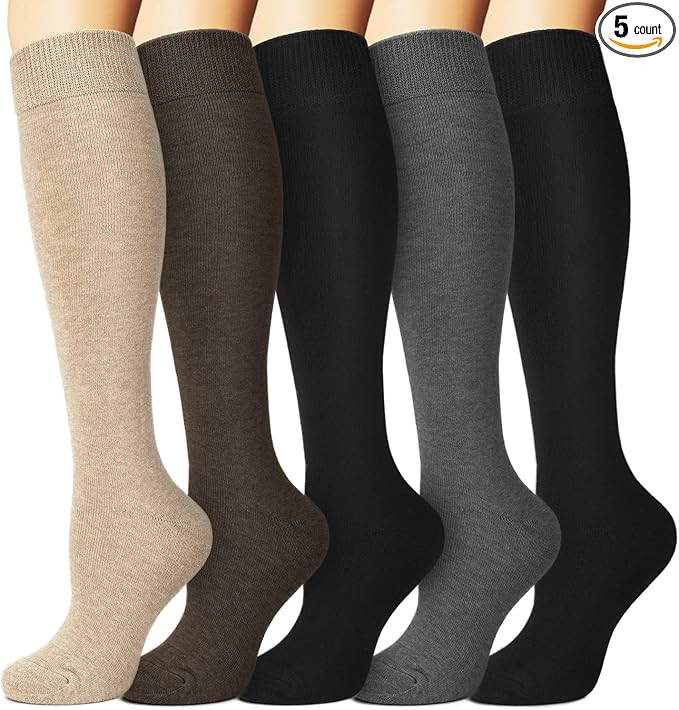 we fleece 5 Pairs Warm Knee High Socks for Women-Thermal Cotton Socks for Hiking,Work,Winter,Gift... | Amazon (US)