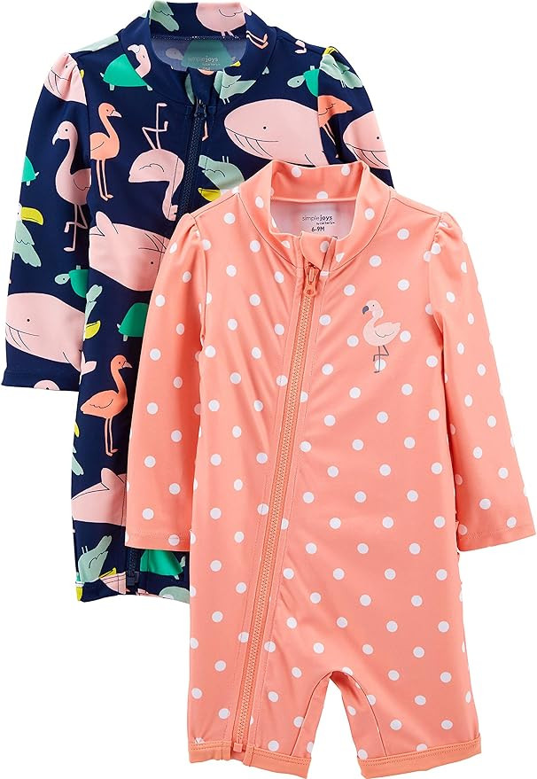 Simple Joys by Carter's Toddlers and Baby Girls' 1-Piece Zip Rashguards, Pack of 2 | Amazon (US)
