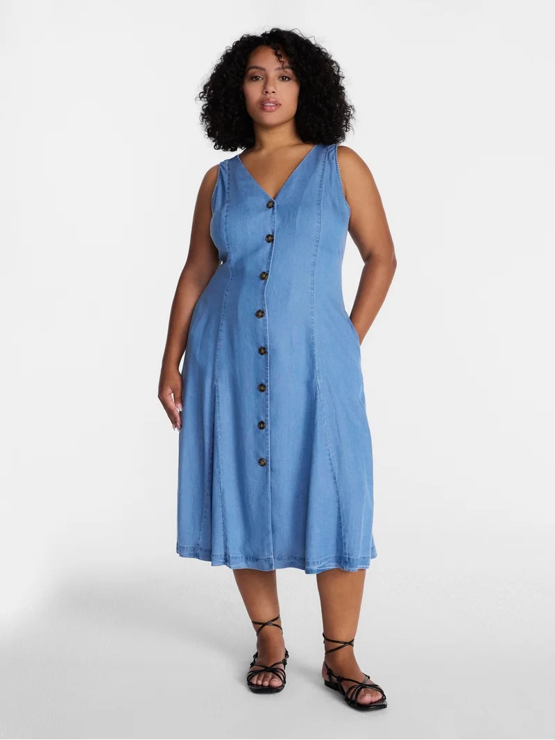 Time and Tru Women's Sleeveless Fit and Flare Midi Dress, Sizes XS-XXXL - Walmart.com | Walmart (US)