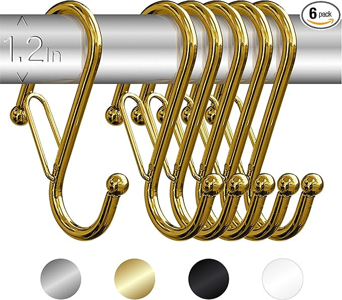 6 S-Shaped Hooks with Anti-Fall System. Anti Drop S-Shaped Hook with Safety Buckle to Prevent Fal... | Amazon (US)