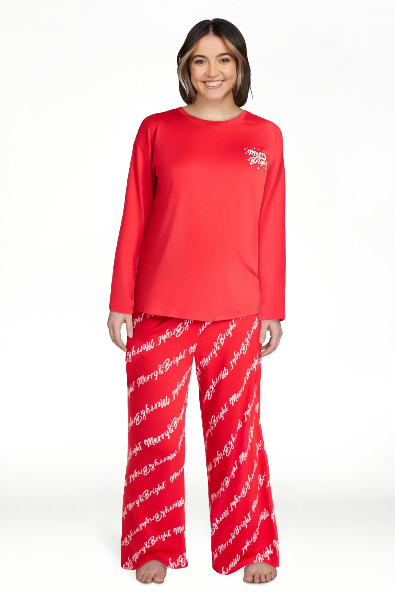 Joyspun Women's Dreamy Soft Collection Long Sleeve Sleep Top and Straight Leg Pants Pajama Set, 2... | Walmart (US)