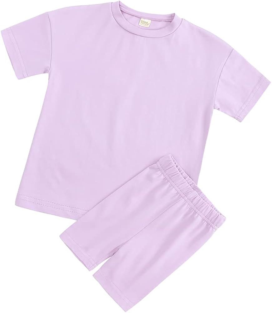 Kids 2Pcs Short Sleeve Outfits Set Toddler Boys Girls Summer Clothes Child Round Neck T-Shirt + B... | Amazon (US)