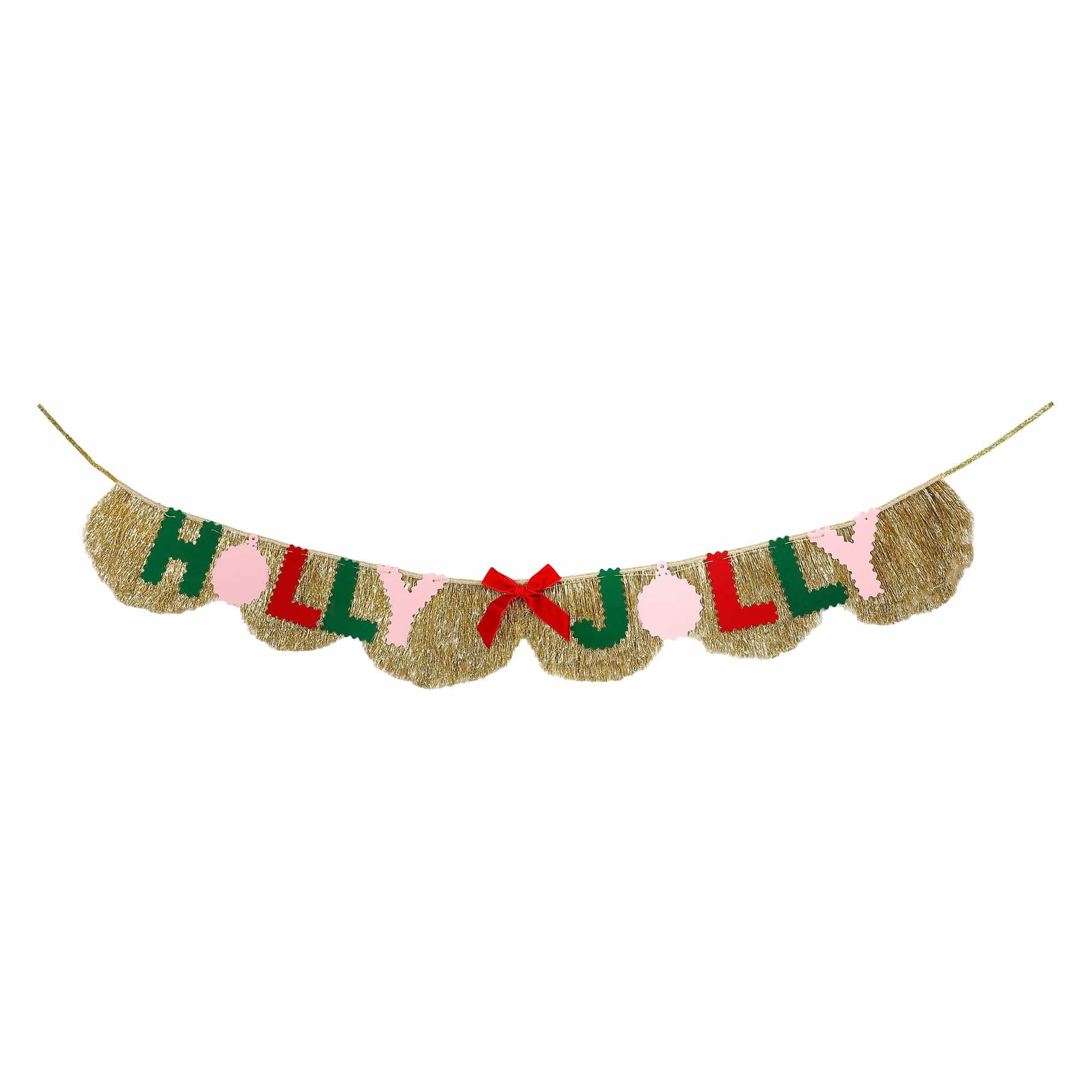 Holly Jolly Gold Fringe Banner (Reusable Holiday Garland) | Packed Party