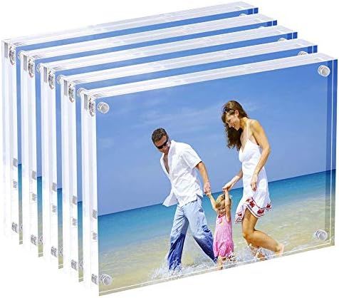 Amazon.com - Acrylic Picture Frames, 4x6'' Clear Double Sided Block Set, Desktop Frameless Magnet... | Amazon (US)
