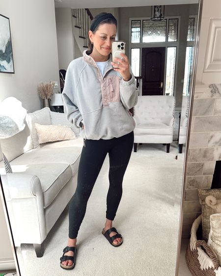 Mom outfit of the day! This free people inspired fleece is so good! The quality is great and I love the contrasting colors.  Runs true to size or size up for an oversized fit. Amazon leggings run true to size.



#LTKfindsunder50 #LTKover40 #LTKsalealert