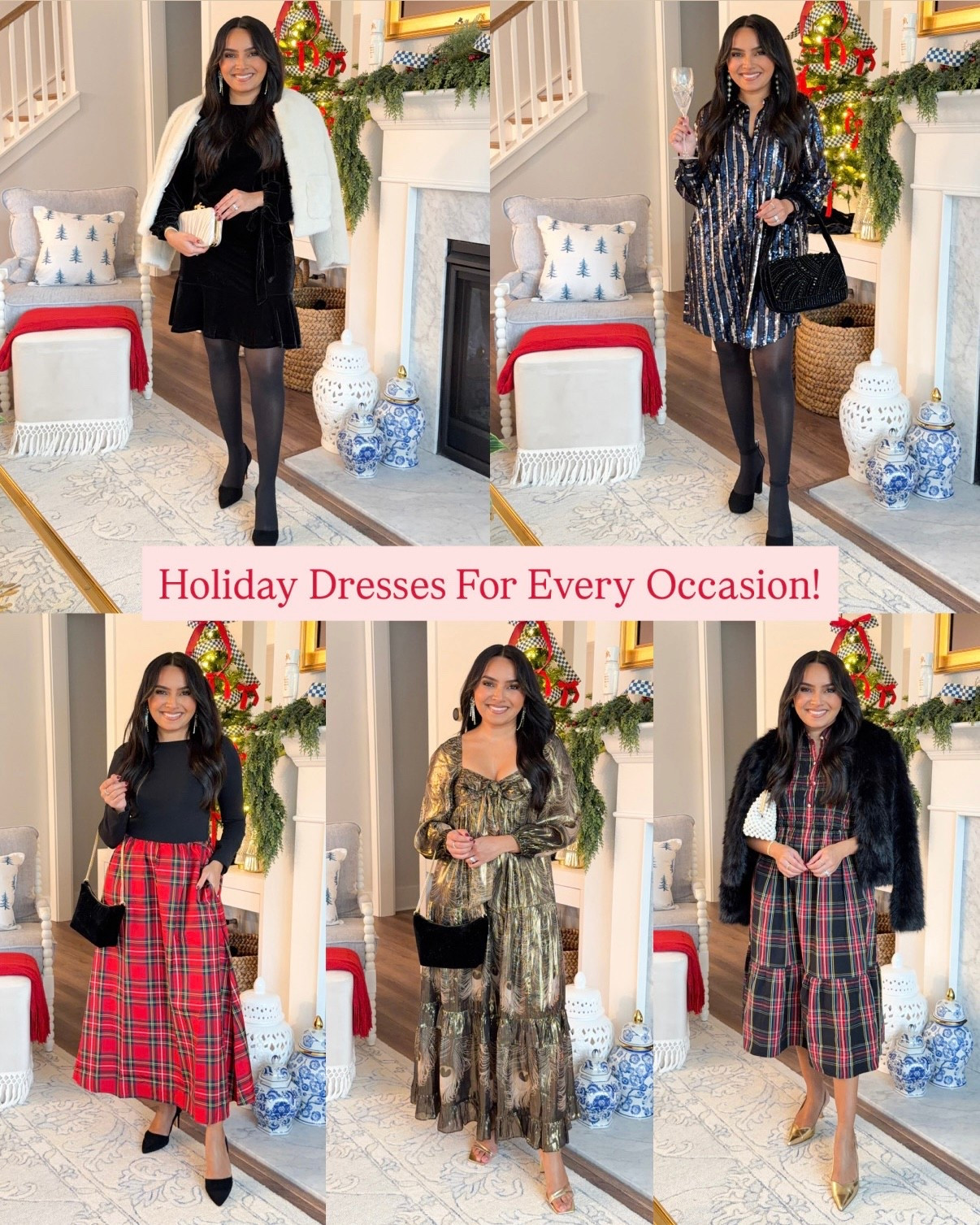 Holiday Dresses For Every Occasion!
For reference: I’m 5’0, 32b bra size, and 2/26 in bottoms, pear shaped. 
*Everything I share is unaltered! TTS means true to size. Between size 5-6.6 in shoes

Black velvet tie waist mini dress size xxs regular TTS
Black tights size small TTS
Black platform heels size 5 TTS
Natural ivory faux fur jacket size xxs regular - runs small, should have sized up a size to be able to button.

Navy blue sequin dress size xs petite TTS
Black tights size small TTS
Black platform heels size 5 TTS

Black and red tartan dress size xxs regular - I prefer the regular length
Black heels size 5 TTS


Metallic gold babydoll dress size xxs petite TTS
Gold heels size 5 TTS

Black faux fur coat size xxs TTS
Red and black tartan dress size xxs regular - i prefer the regular length 
Gold heels size 5 TTS

holiday outfits
christmas outfits
petite holiday outfits
holiday outfit ideas
what to wear holiday edition
christmas dinner outfit
holiday date night outfit
christmas brunch outfit
nye outfit ideas
petite style
festive outfit ideas
holiday gala outfit
petite fashion
easy holiday outfits
holiday outfit formulas
New years eve dress
petite fashion holiday
Rachel Miranda Blog
Honeysweetpetite


#LTKHoliday #LTKSaleAlert #LTKPetite