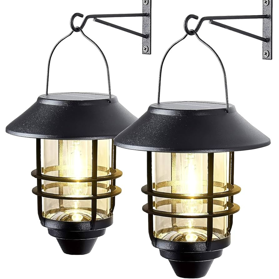 2 Pack Solar Lights Outdoor Lanterns,Waterproof Hanging Solar Lights Lantern Glass Metal with Wal... | Amazon (US)