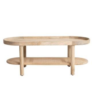 Storied Home 46.75 in. in Natural Oval Mango Wood Coffee Table with Cane Shelf AH2754 - The Home ... | The Home Depot