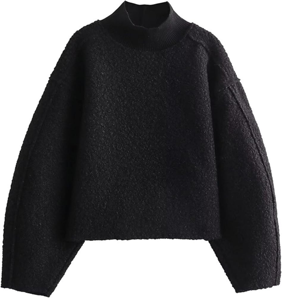 Ailoqing Womens Casual Fleece Sweatshirts Turtleneck Reverse Seam Pullover Crop Tops Fall Winter ... | Amazon (US)