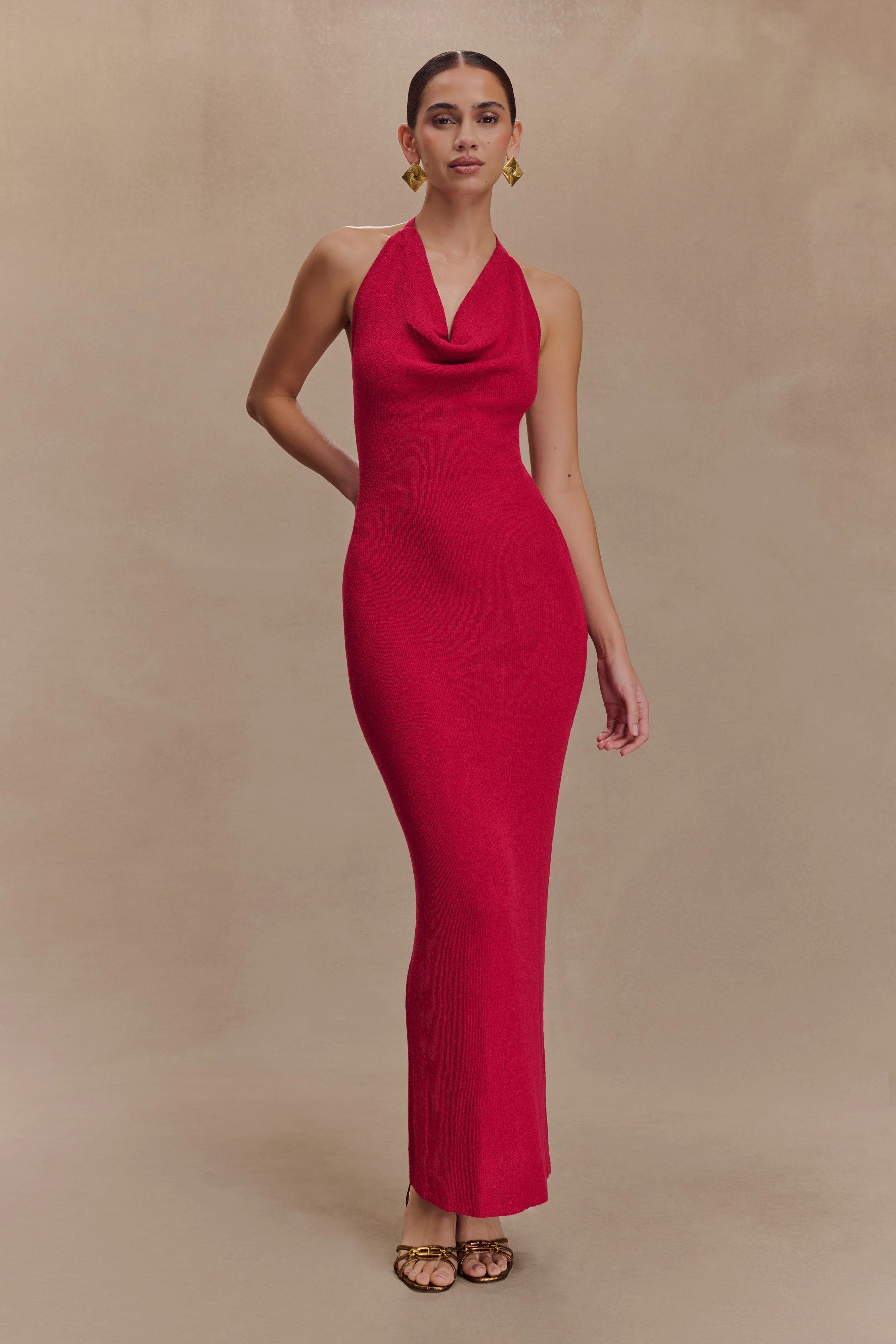 Ayella Cowl Knit Maxi Dress - Raspberry | MESHKI US