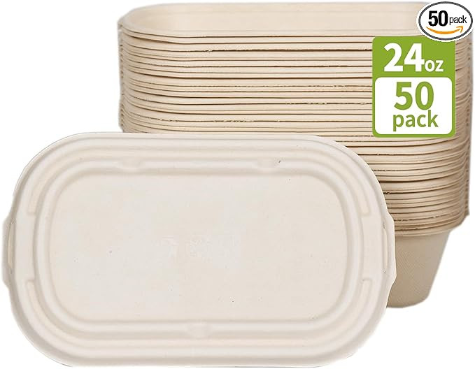50Pcs(24oz) disposable meal prep food containers with lids,microwaveable and freezable compostabl... | Amazon (US)