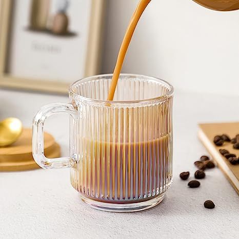 Lysenn Iridescent Glass Coffee Mug with Lid - Premium Classical Vertical Stripes Glass Tea Cup - ... | Amazon (US)