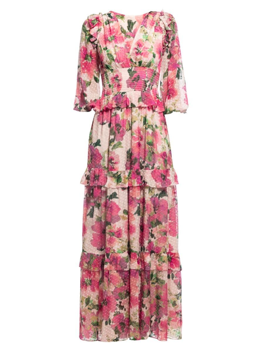 Shoshanna Monterey Floral Shadow-Dot Maxi Dress | Saks Fifth Avenue