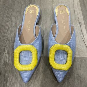 ANTONIO MELANI Blue and Yellow Mules with Textured Accents Size 5 | Poshmark