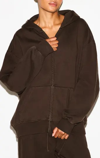 SKIMS Boxy Zip-Up Fleece Hoodie | Nordstrom | Nordstrom