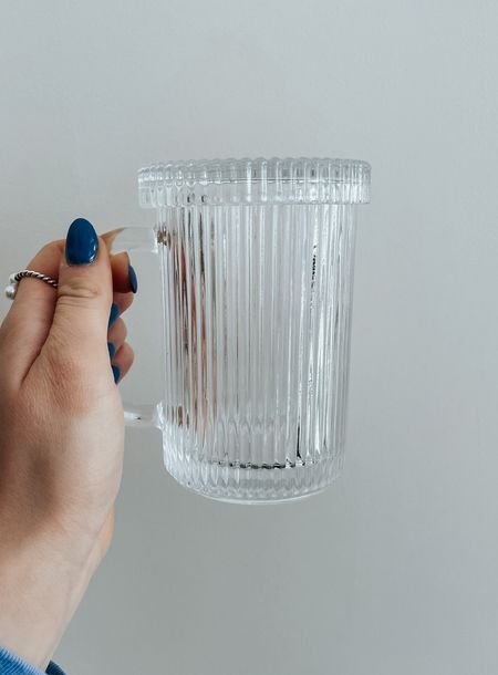 Ribbed glass coffee mug with a lid! 

#LTKhome #LTKfindsunder50