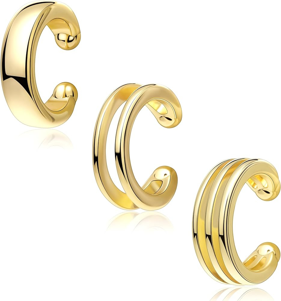 Ear Cuffs for Women Non Piercing 14K Gold Plated 925 Sterling Silver Earrings Fake Piercing Small... | Amazon (US)