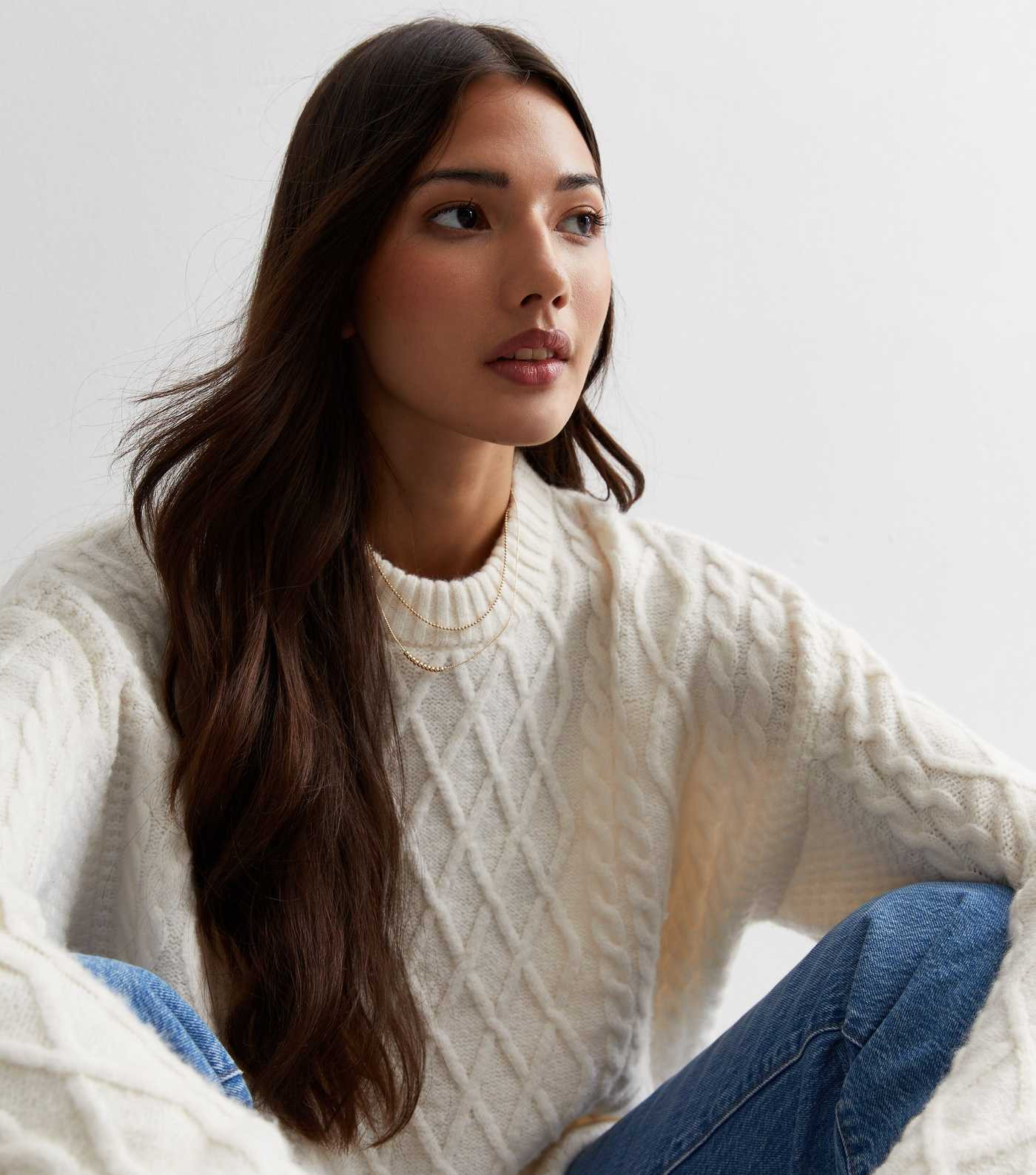 Off White Cable Knit Crew Neck Jumper
						
						Add to Saved Items
						Remove from Saved Ite... | New Look (UK)