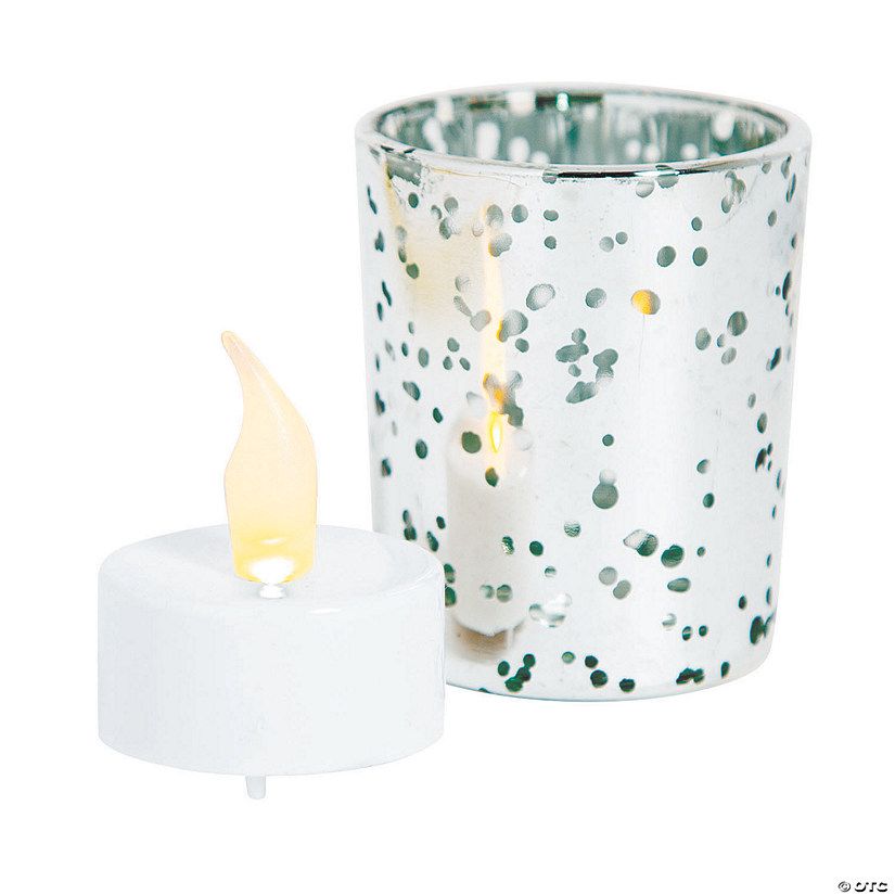 Mercury Glass Votive Candle Holders with Battery-Operated Candles - 24 Pc. | Oriental Trading Company