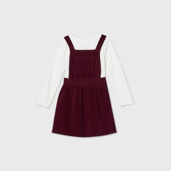 Toddler Girls' 2pc Long Sleeve T-Shirt and Skirtall Set - Cat & Jack™ Burgundy/Cream | Target