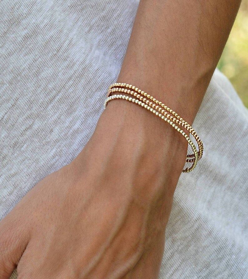 Gold Filled 2 mm Beaded Layering Bracelet, Isabella Celini, Gold Filled Bracelet, Gift For Women,... | Etsy (US)