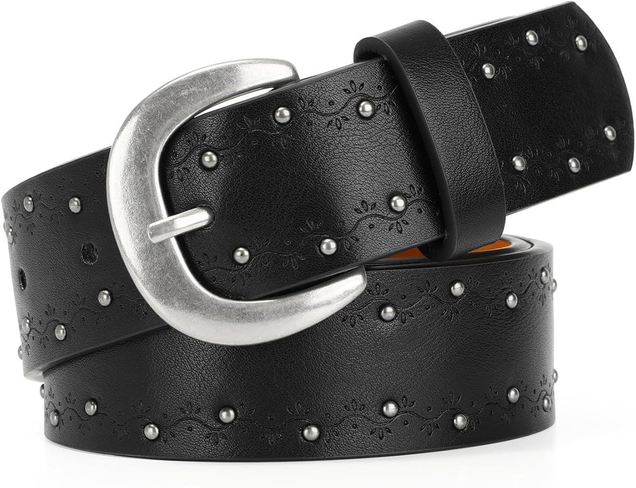 VONMELLI Womens Leather Embossed Belt for Jean Pant Waist Studded Ladies Belt for Dress with Pin ... | Amazon (US)