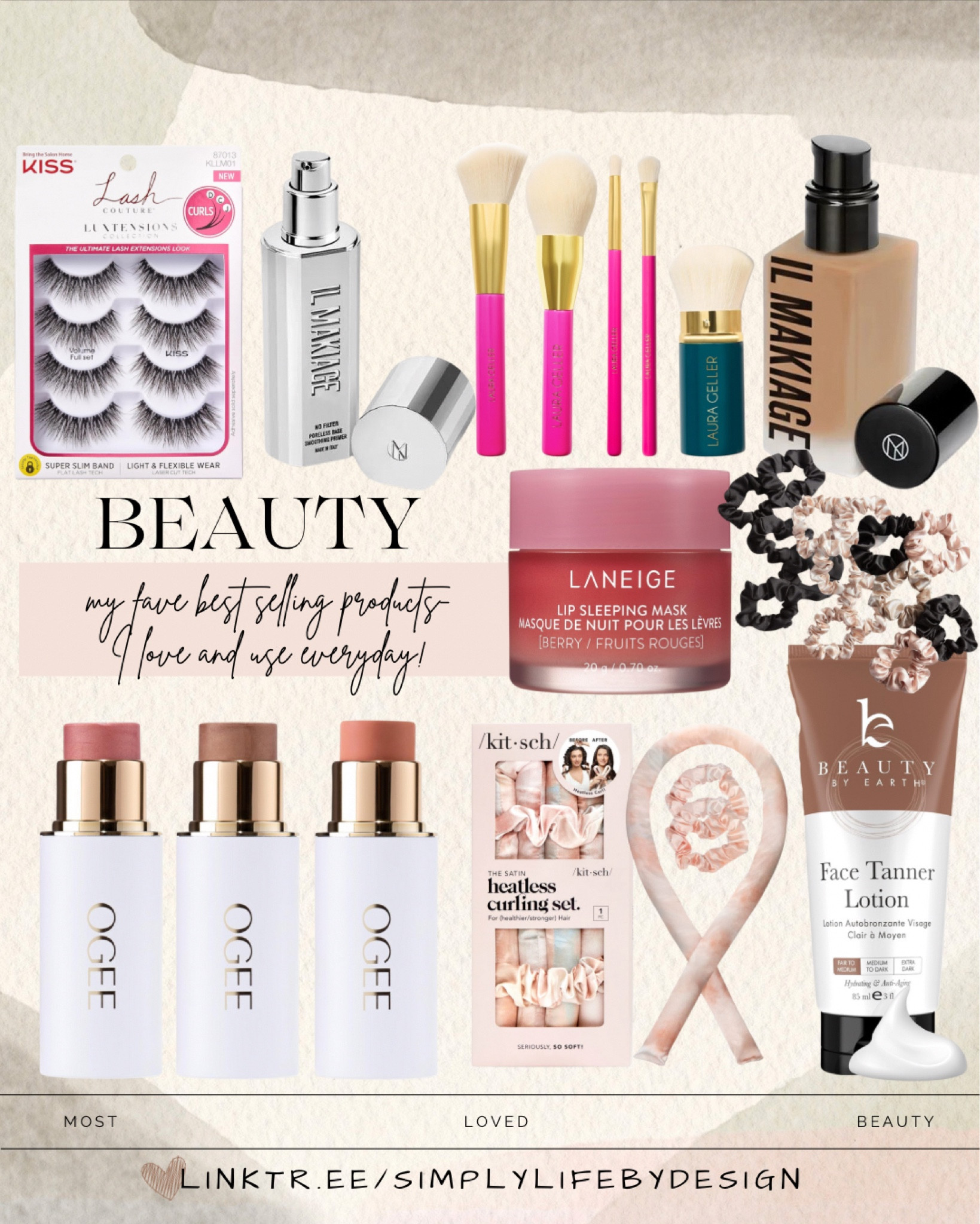 Best selling beauty products I love and use everyday with several things on deals today!

False eyelashes-these are THE best affordable option. Once you learn to apply, game changer. 
Ogee make up trio-obsessed with these sticks and have multiple sets. 
Il makiage primer and foundation-free to try your color and free returns, only pay shipping!
Laneige lip sleeping mask-just started using and has changed the dry lip game for me!
Heatless hair curling set-what you see with my hair is all thanks to this $15 product!
My fave clean self tanner-so so good!
Make up brushes and the best silk scrunchies 


#LTKsalealert #LTKstyletip #LTKbeauty