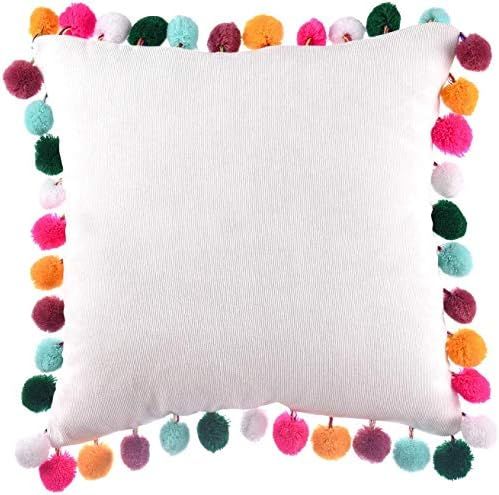Rainbow Pom Poms Pillows White Throw Pillow Cover Cushion Pillow Case Decorative Christmas Cordur... | Amazon (US)