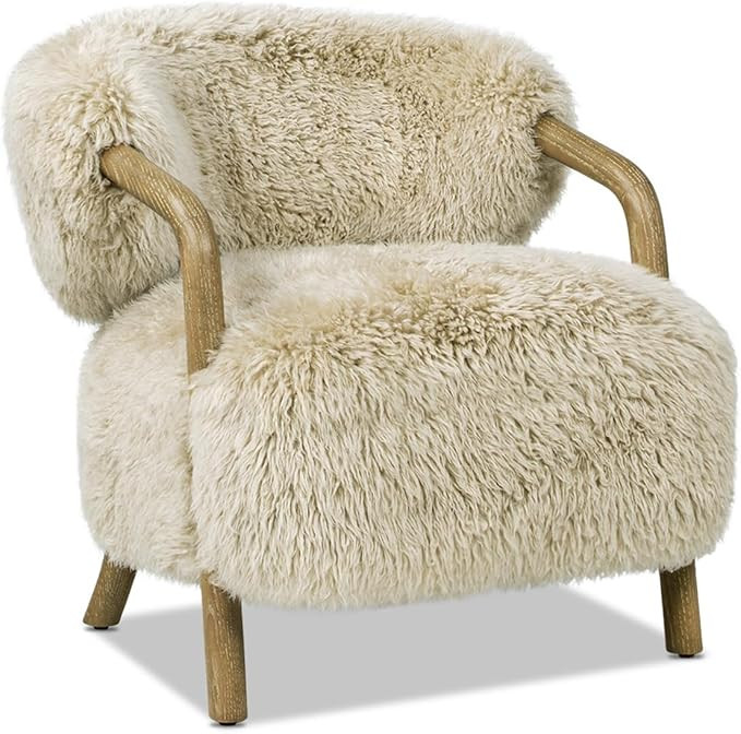 Jennifer Taylor Home Becker 33" Rustic Oak Sheepskin Upholstered Accent Arm Chair, Taupe Beige Ge... | Amazon (US)