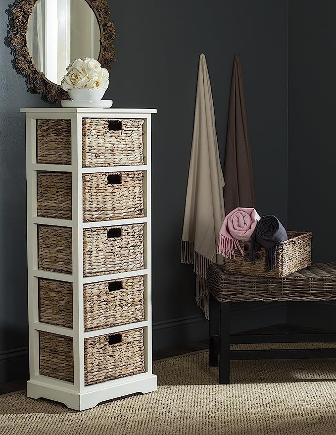 SAFAVIEH Home Collection Vedette Distressed White 5-Drawer Wicker Basket Storage Tower (Fully Ass... | Amazon (US)
