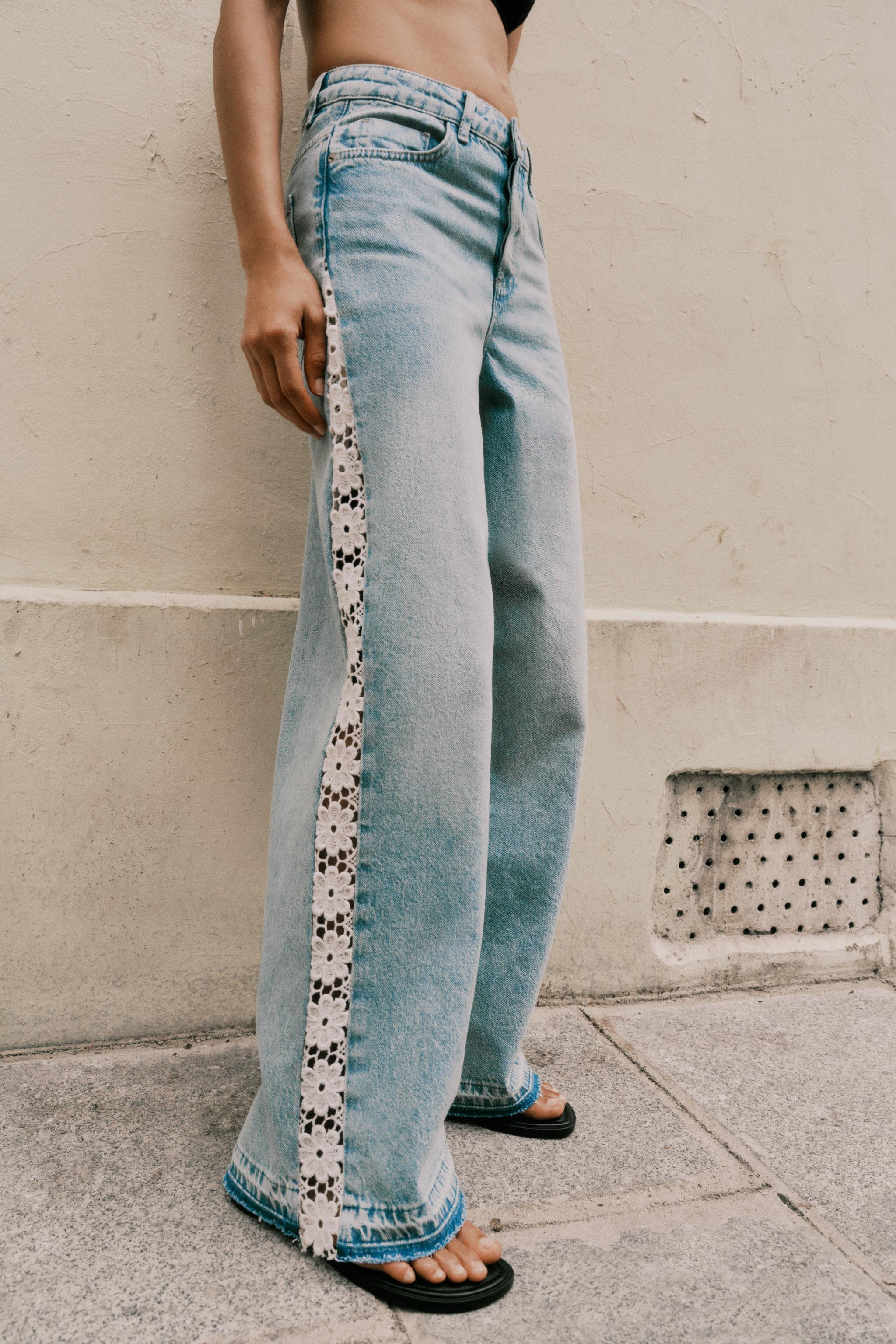 Z1975 HIGH WAIST WIDE LEG JEANS WITH CROCHET DETAIL | Zara US